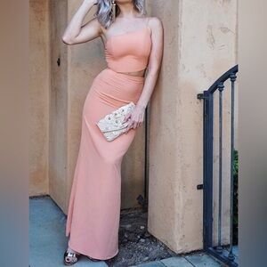 Sabo Skirt Formal Asymmetric Cut out Peach  Maxi Dress